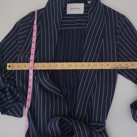Aritzia Babaton New Kahlo Navy w White Stripes Robe Wrap Jacket Dress S - Picture 4 of 14